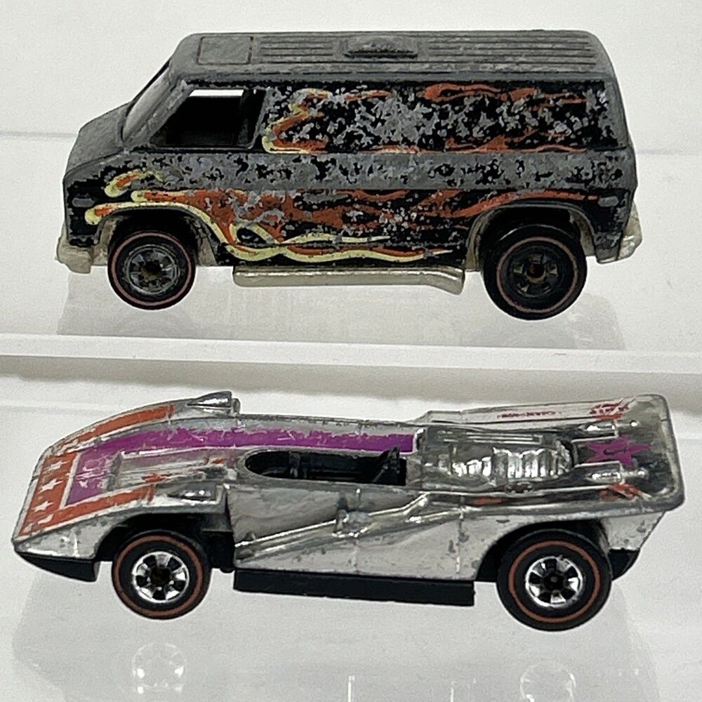 Vtg Hot Wheels Redline Steam Roller Chrome Chevrolet Super Van Flames Hong Kong